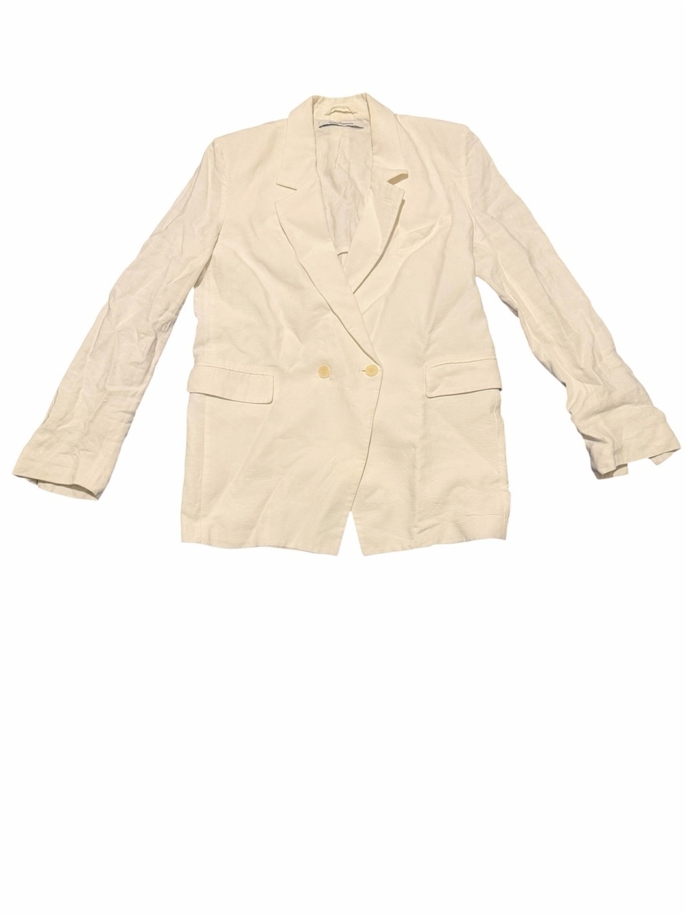 Another Tomorrow Women's Cream Double-Breasted Tailored Blazer, pre-owned